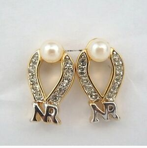 Authentic NINA RICCI Faux Pearl Rhinestone earring plating